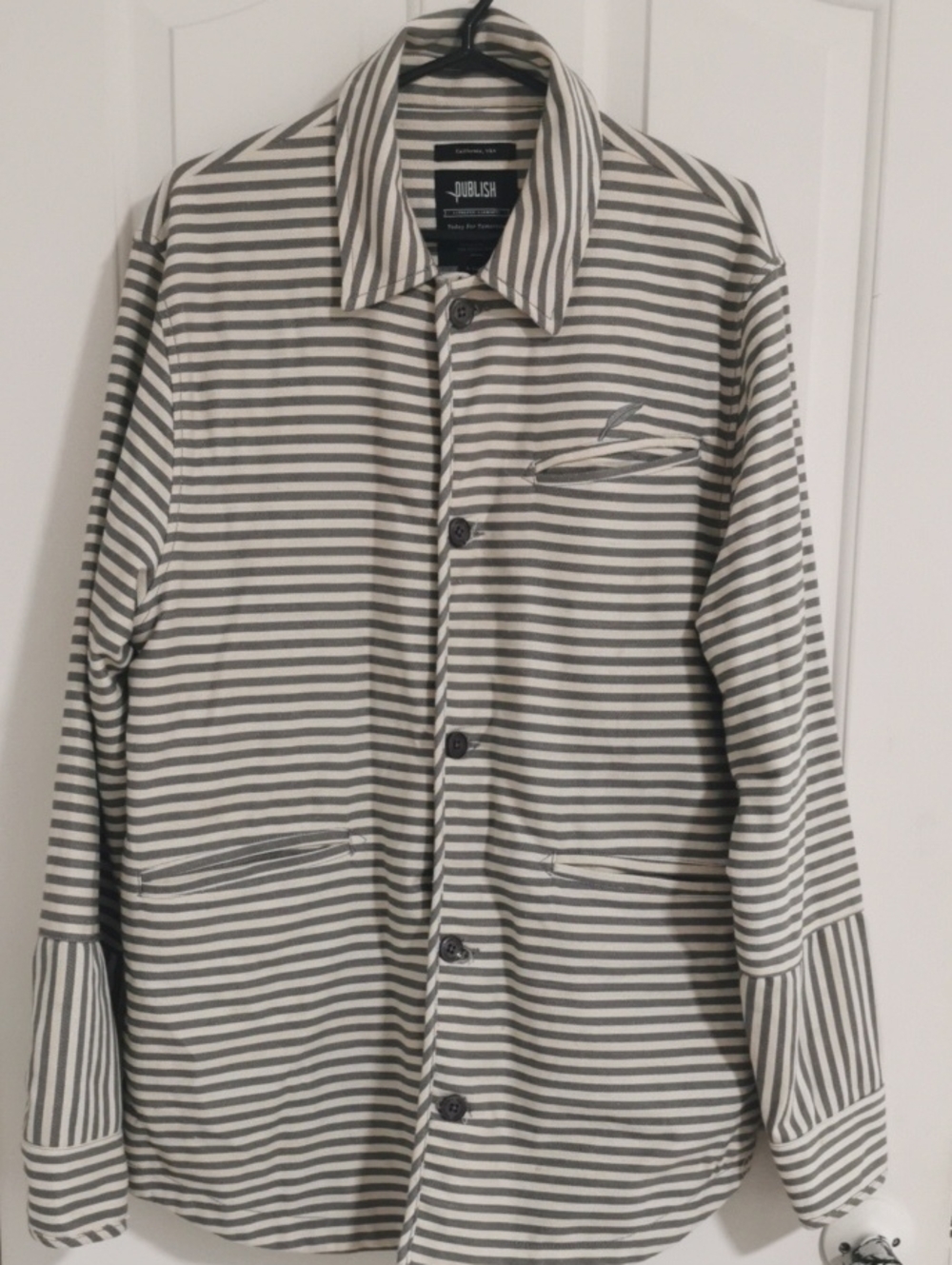 Publish Men’s Striped Button-Up Jacket - White & Gray